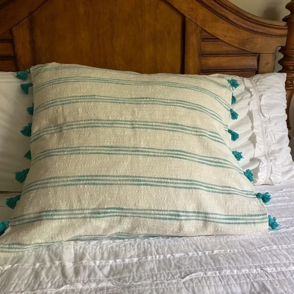Anthropologie Blue Striped Pillow  Tassel Shams